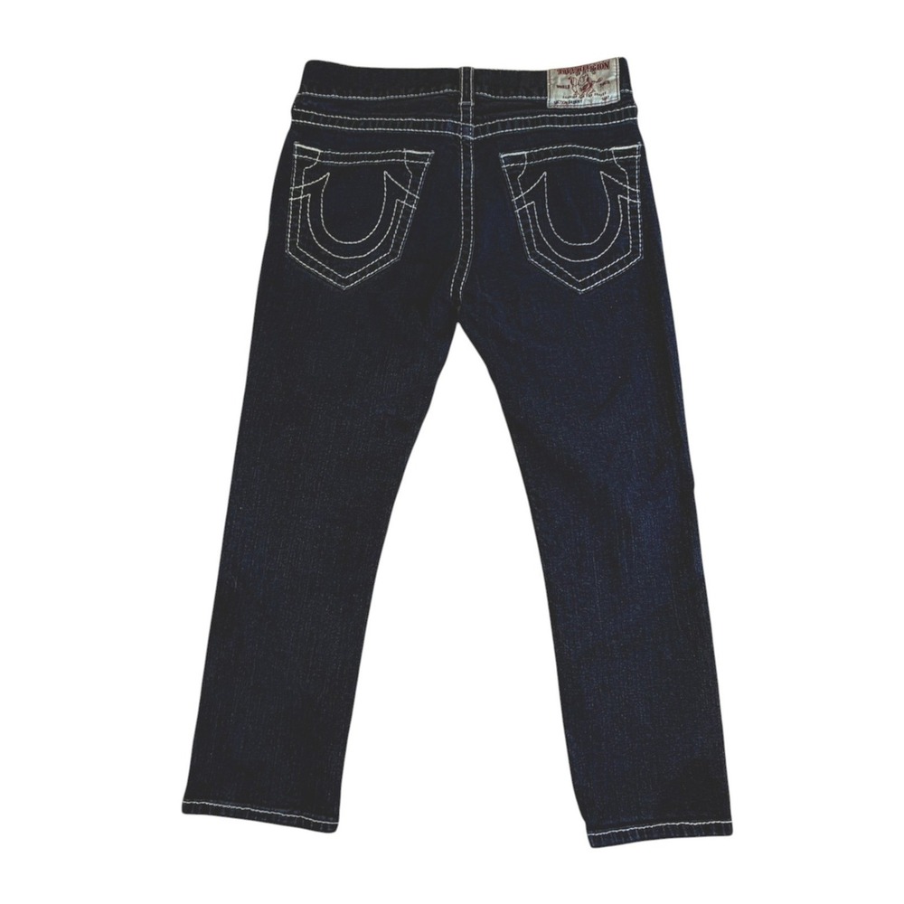 True Religion Skinny No Flap Big T Indigo Jeans White Stitching Size 33